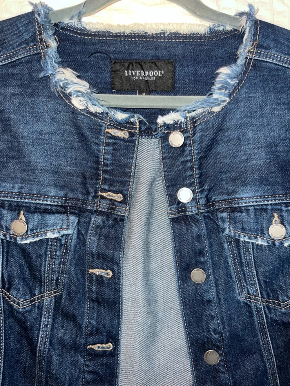 Liverpool Dark Blue Frayed Hem Denim Jacket - Picture 5 of 8